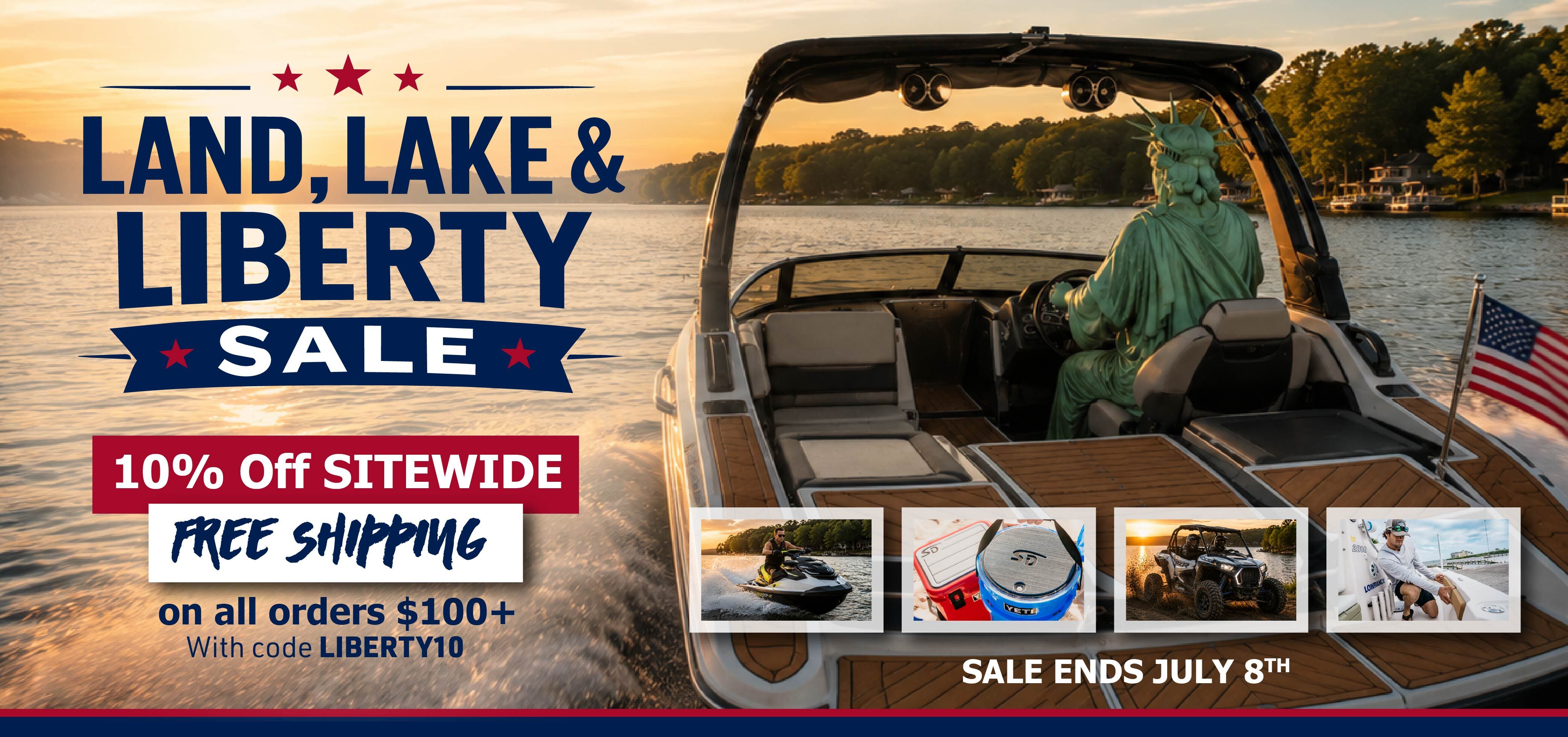 Land, Lake & Liberty Sale — 10% off sitewide, free shipping on orders $100+ with code LIBERTY10, sale ends July 8