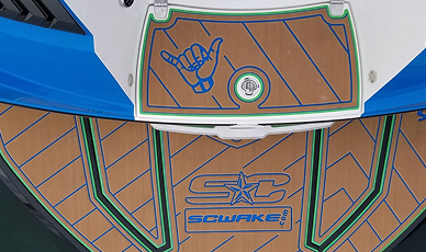 Top down photo shot of boat swim deck with SeaDek