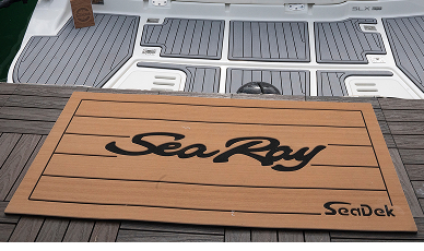 Dock mat made out of SeaDek that reads SeaRay and SeaDek in the bottom right corner