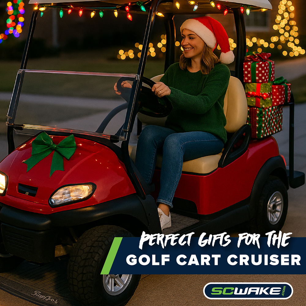 Lady driving golf cart