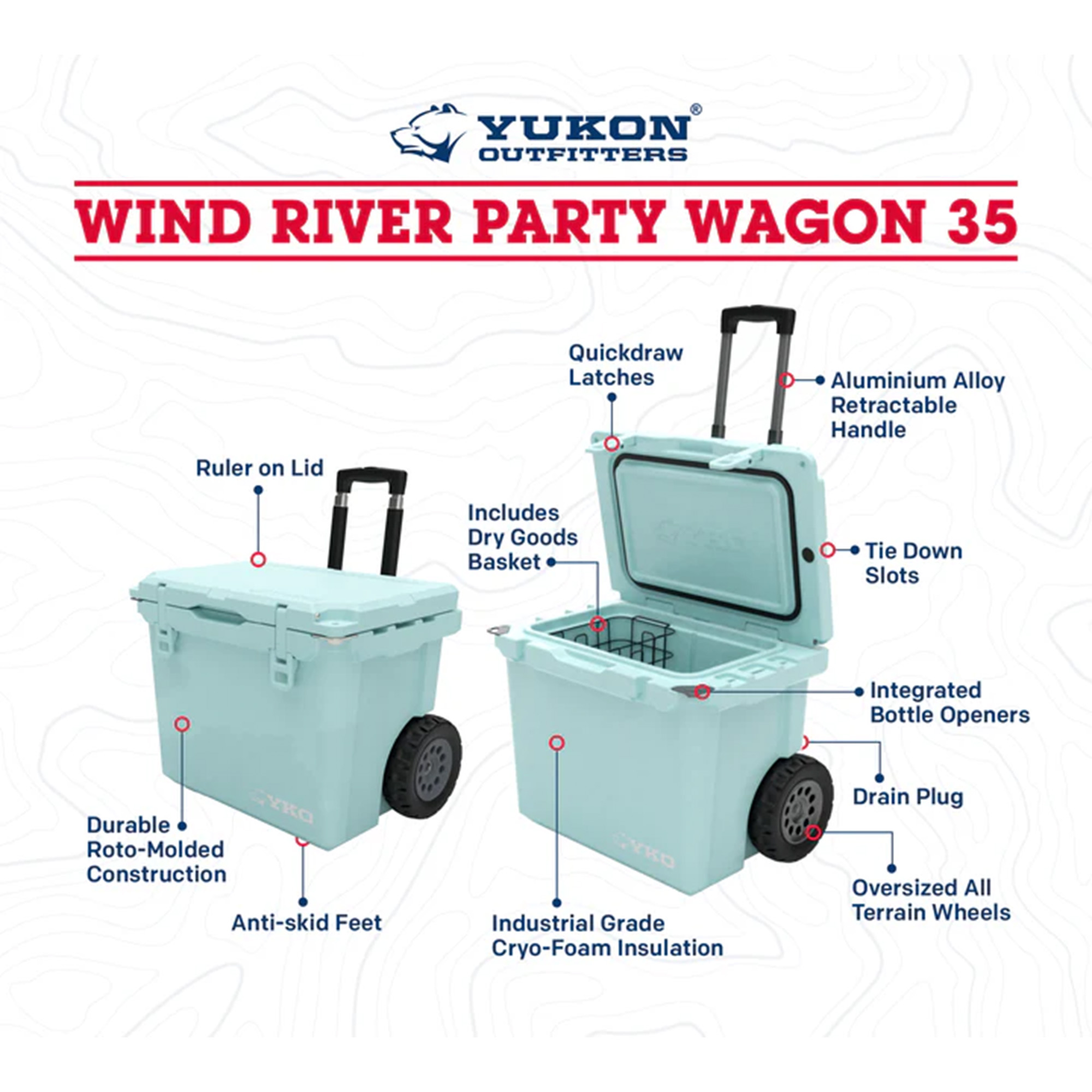 ゆき　ワゴン Yukon Wind River Party Wagon Wheeled Hard Cooler - 35 Qt
