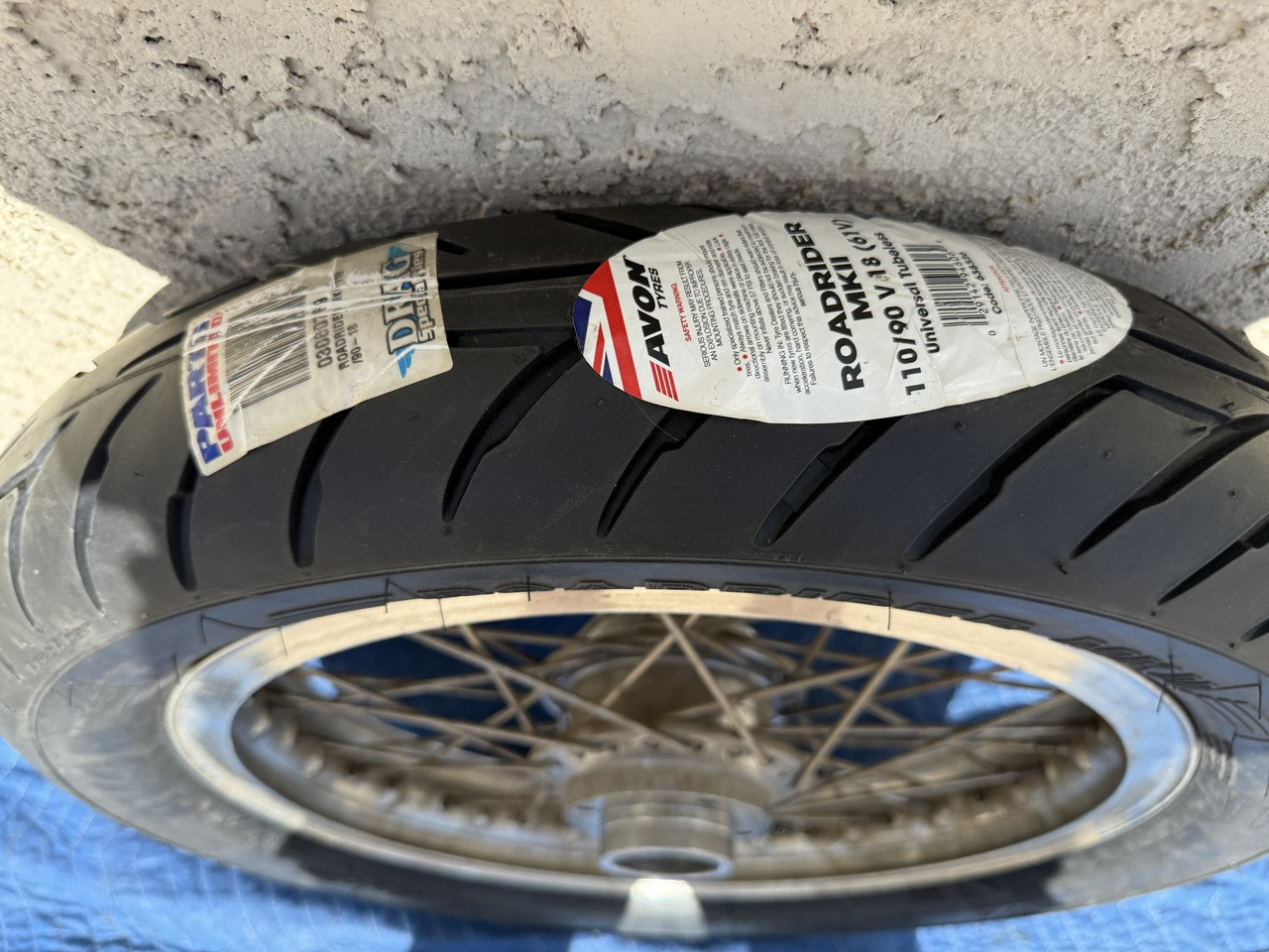 Triumph T160 Rear Wheel w Akront Ribbed Rim & New Avon Road Rider Tire