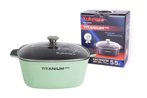 Кастрюля 5,5л 26 x 26 см со АП,  "Titanium pro" (Green)-ккт552а