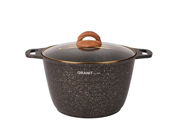 Кастрюля 8л со стекл. крышкой, АП линия "Granit ultra" (black-gold Кастрюля 8л со стекл. крышкой, АП линия "Granit ultra" (black-gold