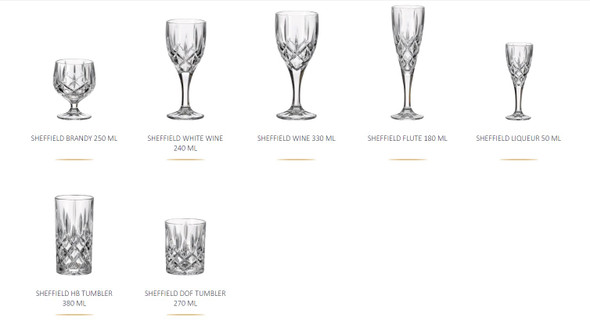 Набор из 6 хрустальных 24 % фужеров Bohemia  Sheffield объемом 180 мл.