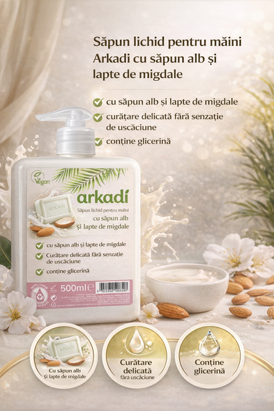Жидкое мыло для рук Arkadi с белым мылом и миндальным молоком, 500 мл
