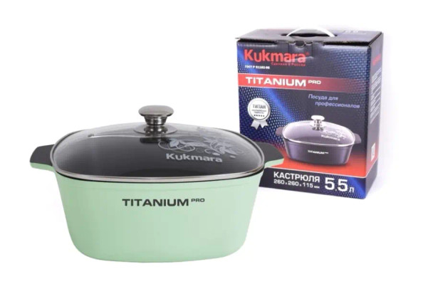 Кастрюля 5,5л 26 x 26 см со АП,  "Titanium pro" (Green)-ккт552а