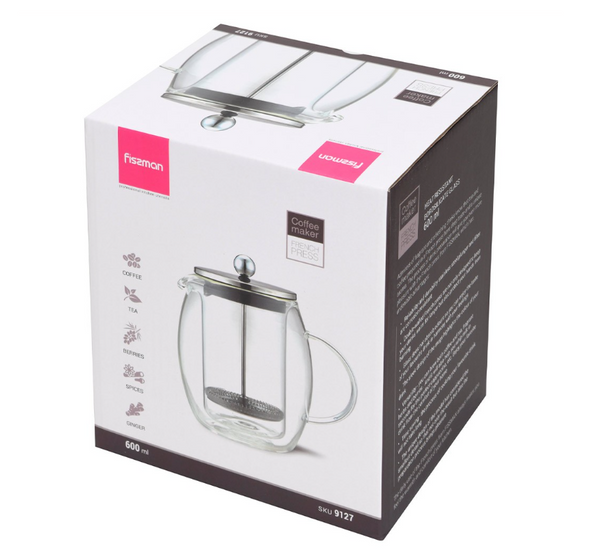 Френч-пресс с двойными стенками из стекла 600 мл