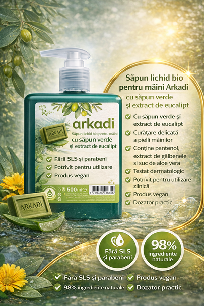 Жидкое мыло для рук Arkadi с зелёным мылом и экстрактом эвкалипта, 500 мл