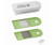 Vidalia Chop Wizard parts laid out: lid and container, two green blade inserts with large and small grids, and the cleaning tool.