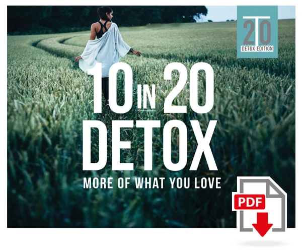 Dr. Fuhrman's 10 in 20 Detox: More of What You Love program cover: a woman walking through a green field, with a PDF download icon.