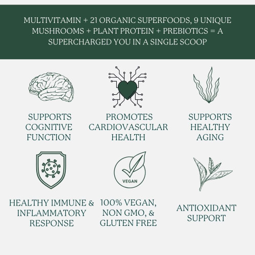 Complete Greens supports your immune, heart, brain, and whole body health with organic superfoods and plant protein