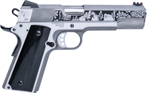Cnc Firearms CNCWESTSPIRIT Kimber 1911 Western Spirit 45 ACP 7+1 5" Stainless Steel Barrel, Serrated w/Engraved Scrollwork Slide, Black Buffalo Horn Grip                                               