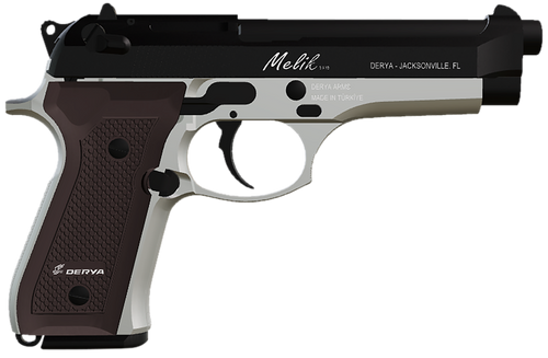 Derya Firearms MELIK9TTTR Melik  9mm Luger 17+1 4.90" Black Melonite Steel Barrel, Black Melonite Serrated Steel Slide, Silver Anodized Aluminum Frame, Dark Walnut Grip                                