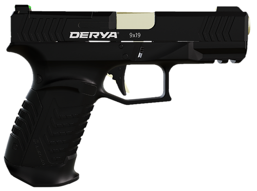 Derya Firearms DY9GUS DY9  9mm Luger 15+1 4.02" Gold TiN Steel Barrel, Black Nitride Optics Ready/Serrated Alloy Steel Slide, Black Polymer Frame w/Accessory Rail, Black Interchangeable Backstrap Grip