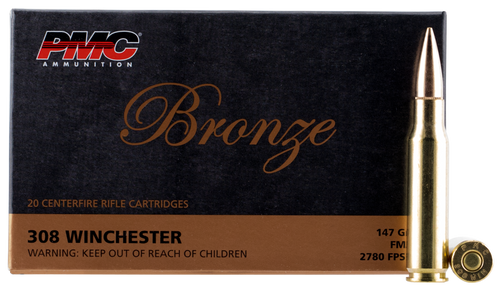 PMC 308B Bronze  308Win 147gr Full Metal Jacket Boat Tail 20 Per Box/25 Case                                                                                                                            