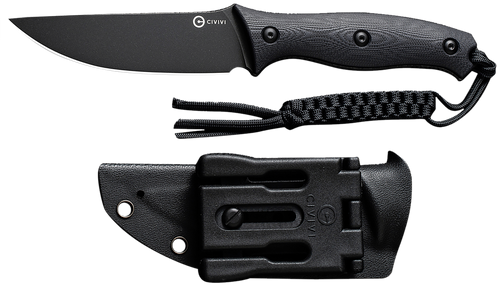 Civivi Knives C23041-1 Stormridge  3.92" Fixed Straight Back Plain Black Stonewashed Nitro-V Steel Blade, Black Textured G10 Handle                                                                     