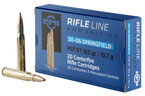 PPU PP30062 Standard Rifle  30-06Springfield 165gr Pointed Soft Point Boat Tail 20 Per Box/10 Case                                                                                                      