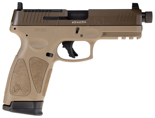 Taurus 1G3P941TAC G3  9mm Luger 17+1 4.50" Threaded Barrel, FDE Polymer Frame With Picatinny Acc. Rail, T.O.R.O Optic Cut Patriot Brown Cerakote Steel Slide, Re-Strike Capability, No Manual Safety    