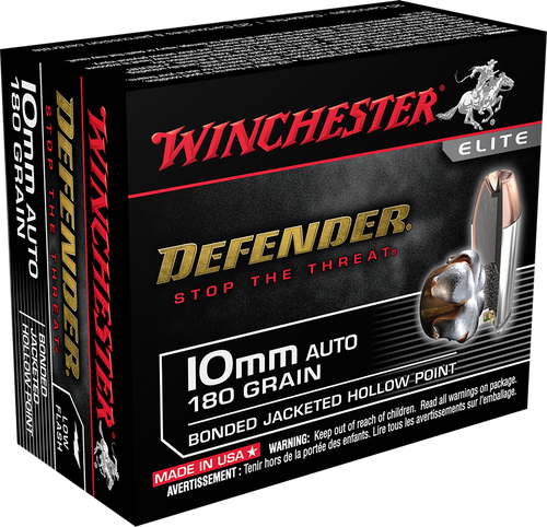 Winchester Ammo S10MMPDB Defender  10mmAuto 180gr Bonded Jacket Hollow Point 20 Per Box/10 Case                                                                                                         