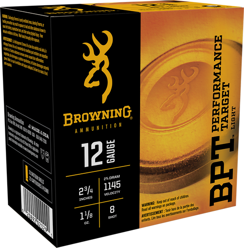 Browning Ammo B193611228 BPT Performance Target Light 12Gauge 2.75" 1 1/8oz 8Shot 25 Per Box/10 Case                                                                                                    