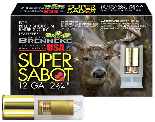 Brenneke SL122SUS SuperSabot  12Gauge 2.75" 1 1/8oz Sabot Slug Shot 5 Per Box/50 Case                                                                                                                   