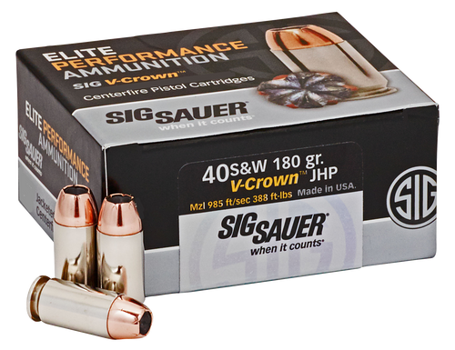 Sig Sauer E40SW250 Elite Performance  40S&W 180gr V-Crown Jacketed Hollow Point 50 Per Box/10 Case                                                                                                      