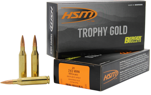HSM 24395VLD Trophy Gold Extended Range 243 Win 95 gr Berger Hunting VLD Match 20 Per Box/ 25 Case                                                                                                      