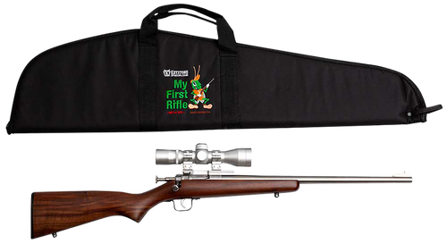 Crickett KSA2238BSC My First Rifle Package 22 S/L/LR Single Shot 16.10" Stainless Steel Barrel & Receiver, American Walnut Fixed Stock, 4x32 Scope                                                      