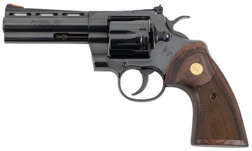 Colt Mfg PYTHONBP4WTS Python Target 357 Mag/38 Special 6 Shot 4.25" Matte Black Carbon Steel Recessed Target Vent Rib Barrel, Cylinder & Frame, Walnut w/Medallion Grip, Exposed Hammer                 