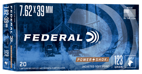 Federal 76239B Power-Shok  7.62x39mm 123gr Jacketed Soft Point 20 Per Box/10 Case                                                                                                                       