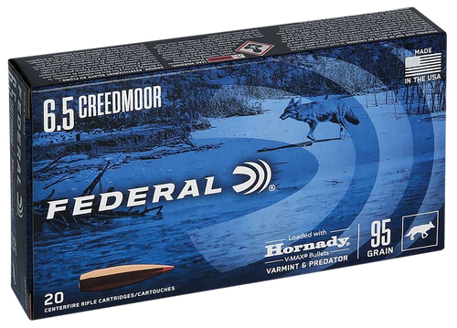 Federal V65CRDVM95 Varmint & Predator  6.5Creedmoor 95gr Hornady V-Max 20 Per Box/10 Case                                                                                                               