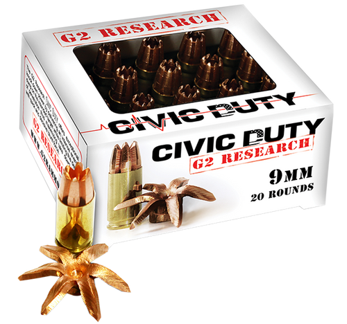 G2 Research G00602 Civic Duty  9mmLuger 96gr Copper Expansion Projectile 20 Per Box/25 Case                                                                                                             