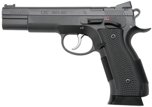 Cz Custom Shop 96333 A01-SD  9mm Luger 19+1 5" Match Grade Bull Barrel, Black Optic Cut/Serrated Steel Slide, Black Polycoat Steel Frame w/Beavertail, Black G10 Grip, Short Dustcover                  