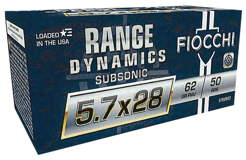 Fiocchi 57SUB62 Range Dynamics Subsonic 5.7x28mm 62gr Full Metal Jacket 50 Per Box/10 Case                                                                                                              