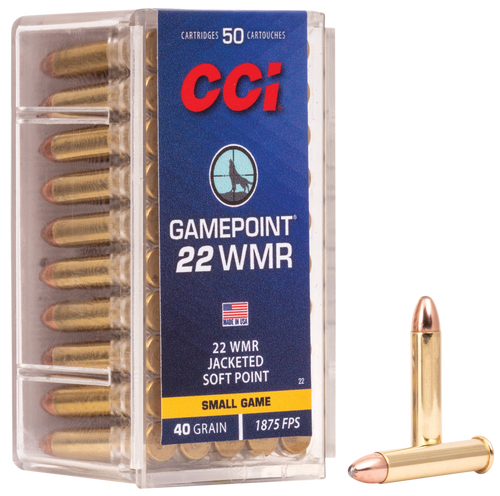 CCI 0022 Gamepoint Rimfire 22WMR 40gr Jacketed Soft Point 50 Per Box/40 Case                                                                                                                            