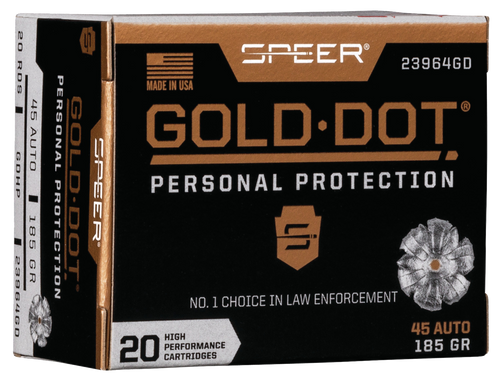 Speer 23964GD Gold Dot Personal Protection 45ACP 185gr Hollow Point 20 Per Box/10 Case                                                                                                                  