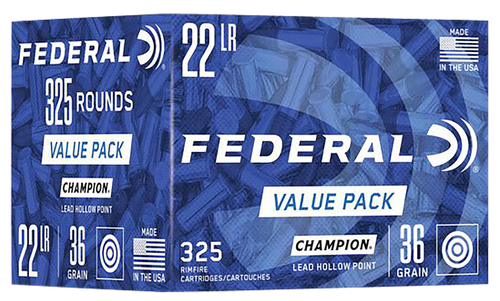 Federal 749 Champion Training Value Pack 22LR 36gr Lead Hollow Point 325 Per Box/10 Case                                                                                                                