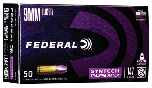 Federal AE9SJ3 Syntech Training Match 9mmLuger 147gr Total Syntech Jacket Flat Nose 50 Per Box/10 Case                                                                                                  