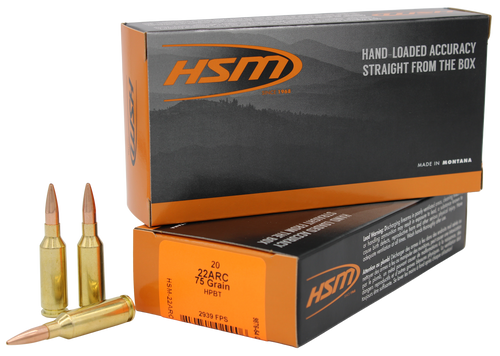 HSM 22ARC1N Varmint  22ARC 75gr Hollow Point Boat Tail 20 Per Box/25 Case                                                                                                                               