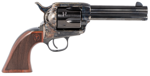 Taylors & Company 550180 Smoke Wagon  357 Mag Caliber with 4.75" Blued Finish Barrel, 6rd Capacity Blued Finish Cylinder, Color Case Hardened Finish Steel Frame & Checkered Walnut Grip                