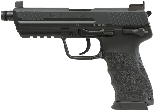 HK 81001117 HK45 V1 .45 ACP 10+1 4.46" Black Threaded Barrel, Black Cerakote Serrated Steel Slide, Black Polymer Frame w/Picatinny Rail, Ambidextrous                                                   