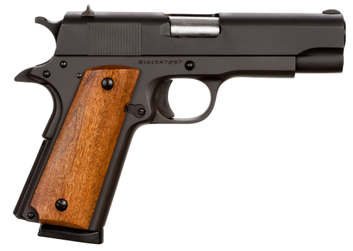 Rock Island 51417 GI Standard MS *CA Compliant 45 ACP Caliber with 4.20" Barrel, 8+1 Capacity, Overall Black Parkerized Finish Steel, Beavertail Frame, Serrated Slide & Wood Grip                      