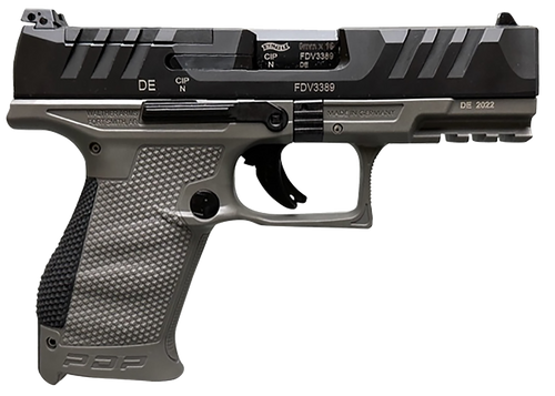 Walther Arms 2858436 PDP  Compact Frame 9mm Luger 15+1 4" Black Steel Barrel, Black Optic Ready/Serrated Steel Slide, Gray Polymer Frame w/Picatinny Rail, Textured Polymer Grip, Ambidextrous          