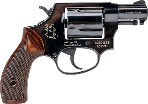 Heritage Mfg HR38B2W Roscoe  Small Frame 38 Special +P 5rd 2" Black Polished Alloy Steel Barrel & Cylinder, Black Polished Carbon Steel Frame, Wood Grip, Transfer Bar Safety                           