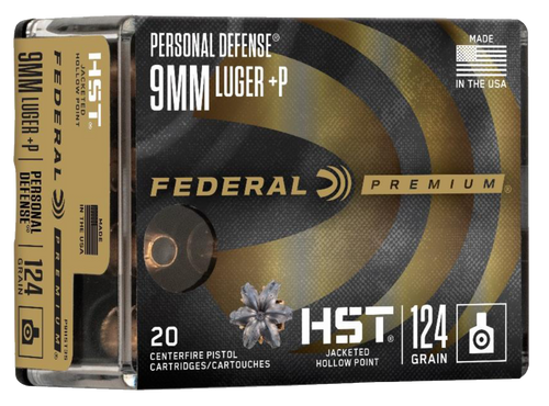 Federal P9HST3S Premium Personal Defense 9mmLuger+P 124gr HST Jacketed Hollow Point 20 Per Box/10 Case                                                                                                  