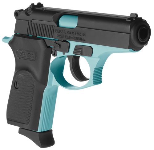 Bersa T380BLM8 Thunder  Micro-Compact Frame 380 ACP 8+1, 3.50" Robin Egg Blue Cerakote Steel Barrel, Matte Black Serrated Steel Slide, Robin Egg Blue Cerakote Aluminum Frame                           