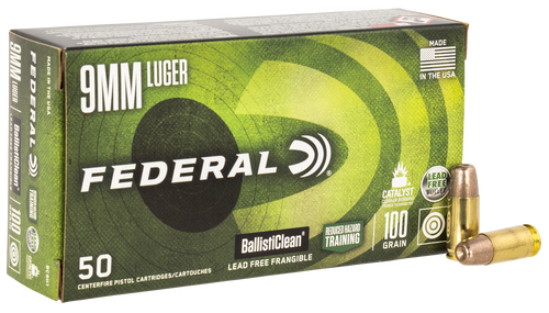 Federal BC9H1 BallistiClean Reduced Hazard Training 9mmLuger 100gr Lead Free Frangible 50 Per Box/20 Case                                                                                               