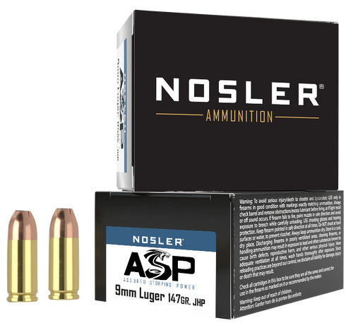 Nosler 51290 Assured Stopping Power Handgun 9mmLuger 147gr Jacketed Hollow Point 20 Per Box/20 Case                                                                                                     