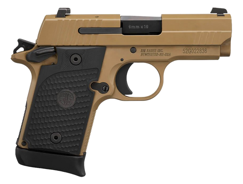Sig Sauer 9389ESCPNAMBI P938 Micro-Compact Emperor Scorpion 9mm Luger 3.50" 6+1 & 7+1 Flat Dark Earth PVD Flat Dark Earth Stainless Steel Black Hogue G10 Piranha Grip                                  